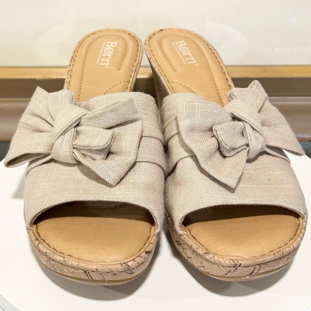 🌸BORN🌸 Cami Wedge Platform Sandal Natural Fabric Size: 11 - Picture 6 of 11